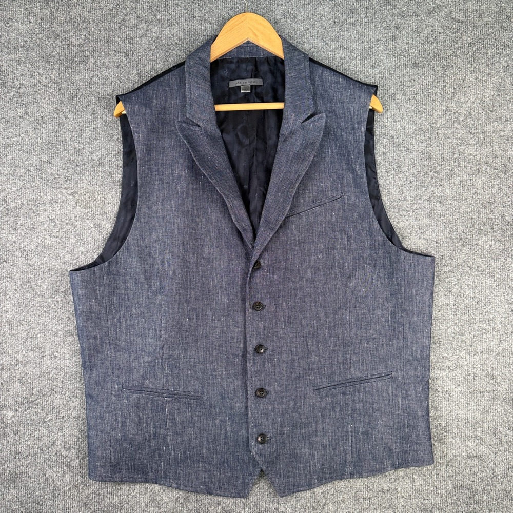 John Varvatos Waistcoat Vest Mens IT 58 US 46 Denim Cotton Linen Made in Italy